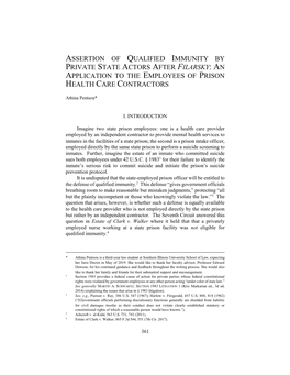 Assertion of Qualified Immunity by Private State Actors After Filarsky: an Application to the Employees of Prison Health Care Contractors