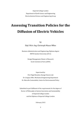 Assessing Transition Policies for the Diffusion of Electric Vehicles