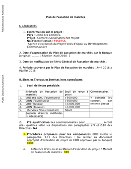 Plan De Passation De Marchés