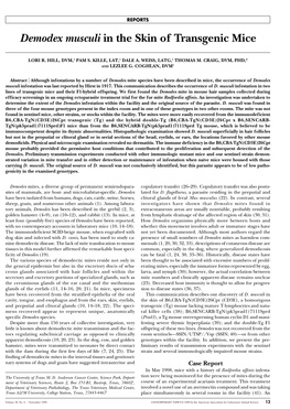 &lt;I&gt;Demodex Musculi&lt;/I&gt; in the Skin of Transgenic Mice