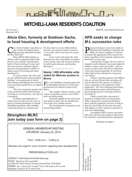 December 2013 Alicia Glen, Formerly at Goldman Sachs, HPD Seeks to Change to Head Housing & Development Efforts M-L Succession Rules