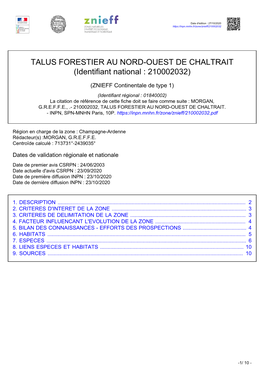 TALUS FORESTIER AU NORD-OUEST DE CHALTRAIT (Identifiant National : 210002032)