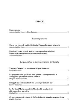 INDICE Lezioni Plenarie La Geocritica E Il Protagonismo Dei Luoghi