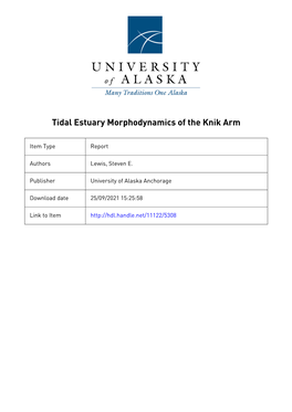 Signature Page TIDAL ESTUARY MORPHODYNAMICS of the KNIK