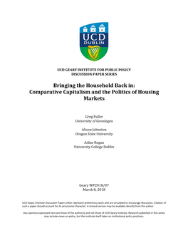 Bringing the Household Back In: Comparative Capitalism and the Politics of Housing Markets