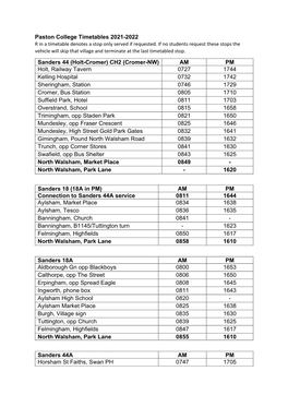 Paston College Timetables 2021-2022 R in a Timetable Denotes a Stop Only Served If Requested