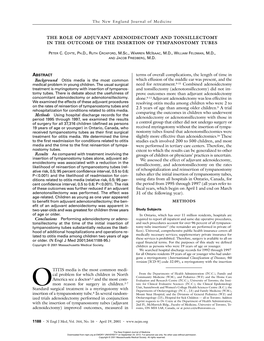 The Role of Adjuvant Adenoidectomy and Tonsillectomy in the Outcome of the Insertion of Tympanostomy Tubes