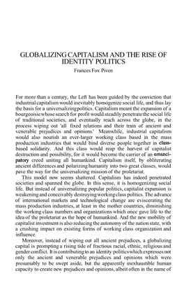 GLOBALIZING CAPITALISM and the RISE of IDENTITY POLITICS Frances Fox Piven