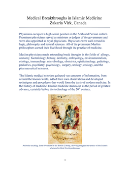 Medical Breakthroughs in Islamic Medicine Zakaria Virk, Canada