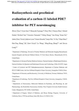 Radiosynthesis and Preclinical Evaluation of a Carbon-11 Labeled PDE7 Inhibitor for PET Neuroimaging
