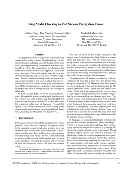 Using Model Checking to Find Serious File System Errors