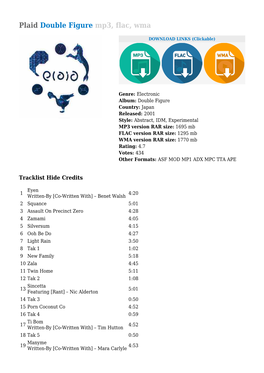 Plaid Double Figure Mp3, Flac, Wma