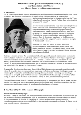 Intervention Sur La Grande Illusion (Jean Renoir,1937) Pour L'association Clair Obscur Par Vincent Avenel (