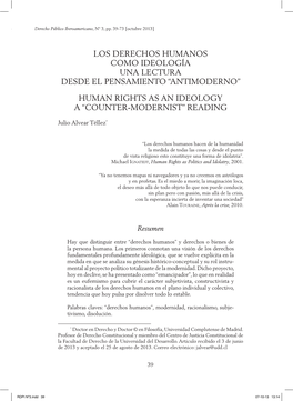 Los Derechos Humanos Como Ideología Una Lectura Desde El Pensamiento “Antimoderno” Human Rights As an Ideology a “Counter