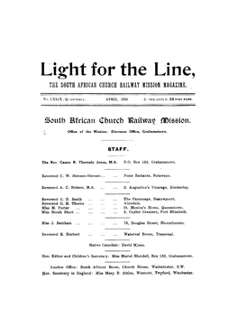 Light for the Line, the SOOTH AFRICAN CHURCH RAILWAY MISSION MAGAZINE