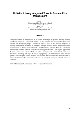 Multidisciplinary Integrated Tools in Seismic Risk Management