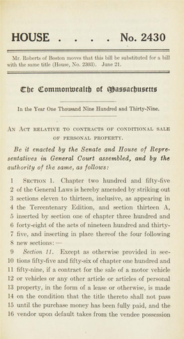 Senate and House of Repre- Sentatives in General Court Assembled, and by the Authority of the Same, As Follows: 1 Section 1