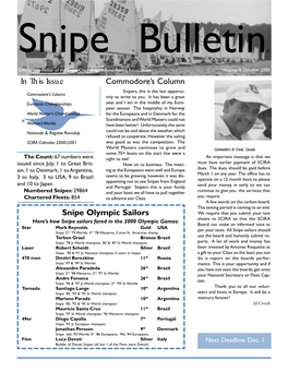In This Issue Commodore's Column Snipe Olympic Sailors