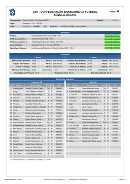 CBF - CONFEDERAÇÃO BRASILEIRA DE FUTEBOL Jogo: 42 SÚMULA ON-LINE