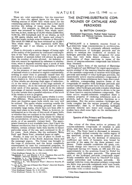 Nature the Enzyme-Substrate Com- Pounds of Catalase and Peroxides