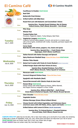 El Camino Cafe Menu for Week of July 6, 2020 El Camino Hospital