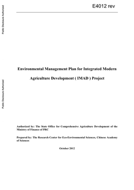 Environmental Management Plan for Integrated Modern Public Disclosure Authorized Agriculture Development ( IMAD ) Project