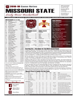 MISSOURI STATE Missouristatebears.Com Twitter/Msuladybears Lady Bear Basketball Facebook/Ladybears