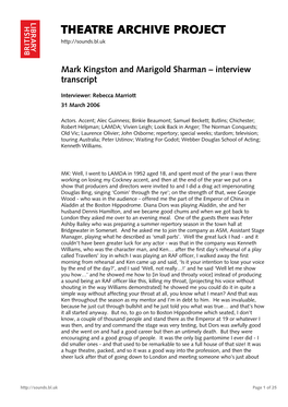 Interview with Mark Kingston and Marigold Sharman