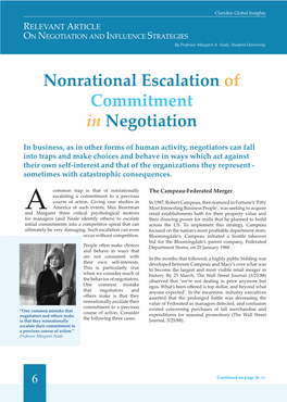 Nonrational Escalation of Commitment in Negotiation