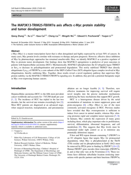 The MAP3K13-TRIM25-Fbxw7α Axis Affects C-Myc Protein Stability and Tumor Development