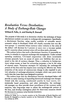 Revaluation Versus Devaluation: a Study of Exchange-Rate Changes William R