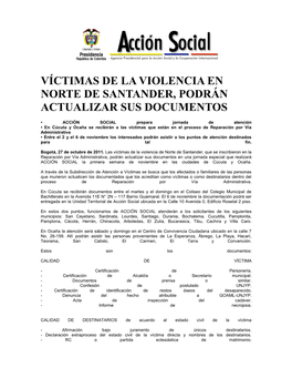 Víctimas De La Violencia En Norte De Santander, Podrán Actualizar Sus Documentos