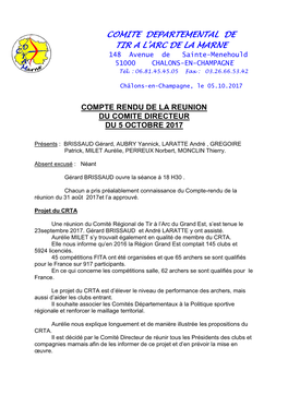 COMITE DEPARTEMENTAL DE TIR a L’ARC DE LA MARNE 148 Avenue De Sainte-Menehould 51000 CHALONS-EN-CHAMPAGNE Tél