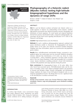 Phylogeography of a Holarctic Rodent (Myodes Rutilus): Testing High