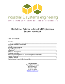 Bachelor of Science in Industrial Engineering Student Handbook