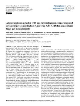 Atomic Emission Detector with Gas Chromatographic Separation and Cryogenic Pre-Concentration (Cryotrap–GC–AED) for Atmospheric Trace Gas Measurements