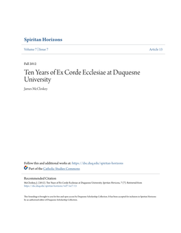 Ten Years of Ex Corde Ecclesiae at Duquesne University James Mccloskey