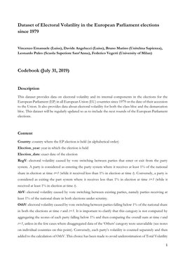 Dataset of Electoral Volatility in the European Parliament Elections Since 1979 Codebook (July 31, 2019)