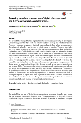 Surveying Preschool Teachers' Use of Digital Tablets