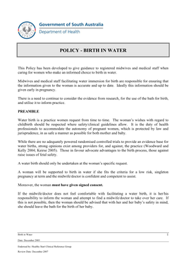 Policy - Birth in Water