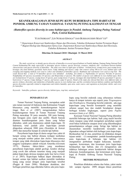 Keanekaragaman Jenis Kupu-Kupu Di Beberapa Tipe Habitat Di Pondok Ambung Taman Nasional Tanjung Puting Kalimantan Tengah