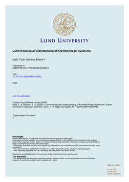 Current Molecular Understanding of Axenfeld-Rieger Syndrome