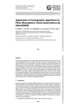 Application of Tomographic Algorithms to Polar Mesospheric Cloud Observations by Odin/OSIRIS K