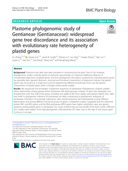 Plastome Phylogenomic Study of Gentianeae (Gentianaceae