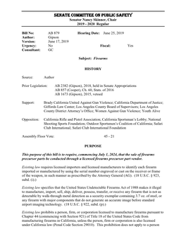 AB 879 Hearing Date: June 25, 2019 Author: Gipson Version: June 17, 2019 Urgency: No Fiscal: Yes Consultant: GC