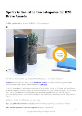 Spafax Is Finalist in Two Categories for B2B Brave Awards