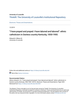 Ethnic Catholicism in Daviess Country Kentucky, 1850-1900