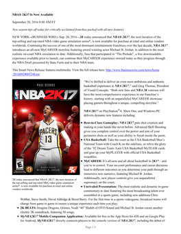 NBA® 2K17 Is Now Available September 20, 2016 8:00 AM ET