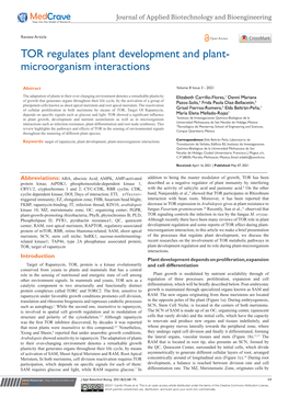 TOR Regulates Plant Development and Plant-Microorganism Interactions ©2021 Carrillo- Flores Et Al