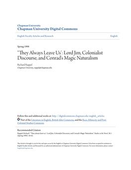 They Always Leave Usâ•Ž: Lord Jim, Colonialist Discourse, and Conrad's Magic Naturalism